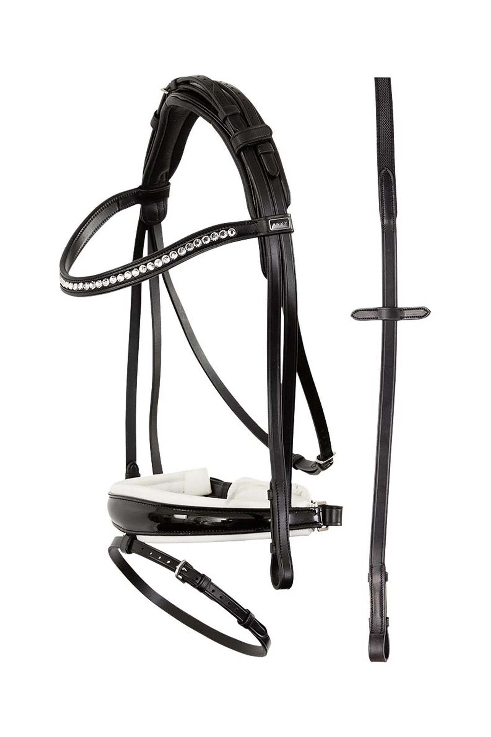 ANKY Anatomic Bridle With Crown Buckle & Reins Black/White F