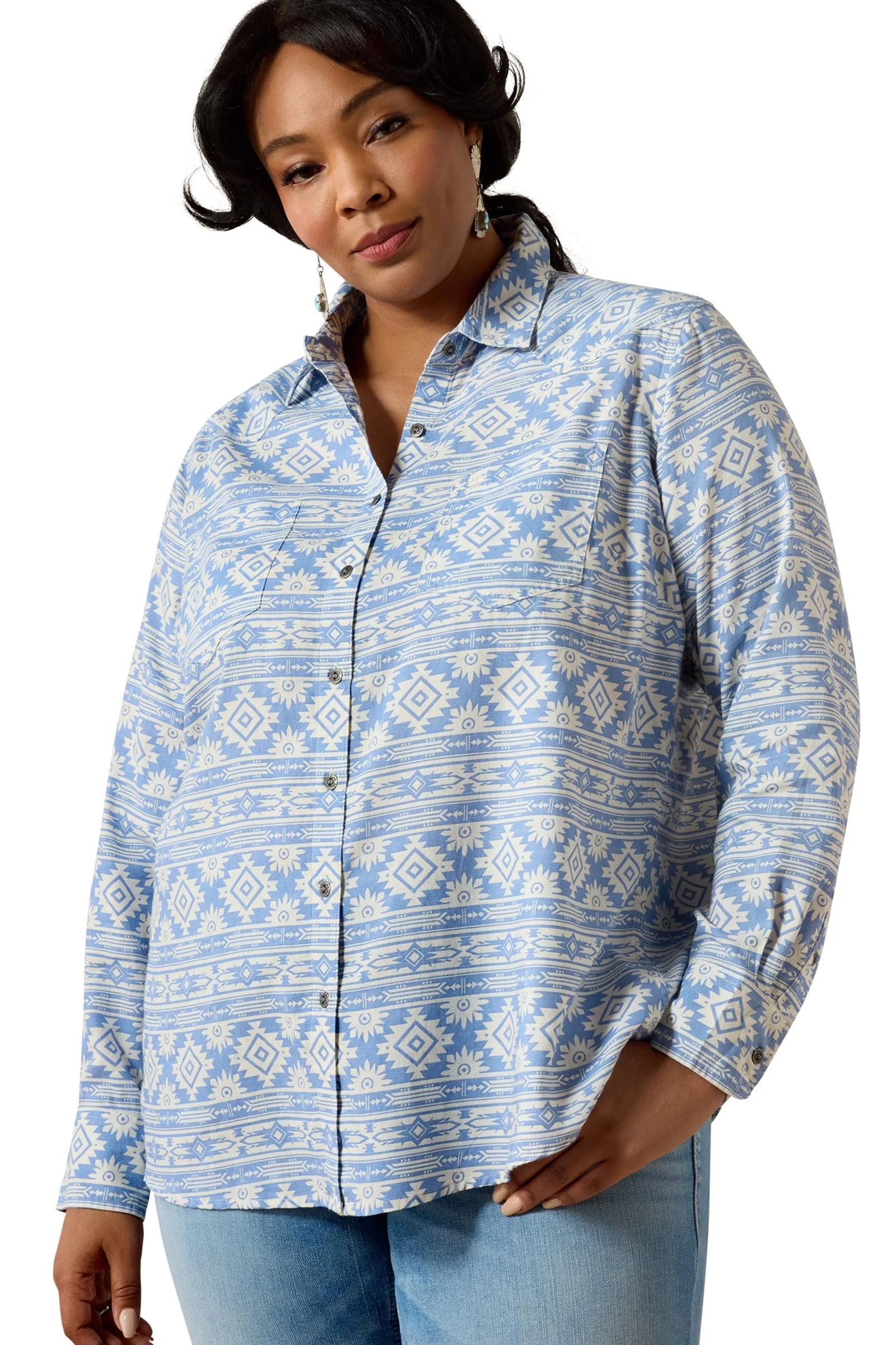 Billie Jean Women's Long Sleeve Shirt Ashleigh Blue Crystal Southwes XS