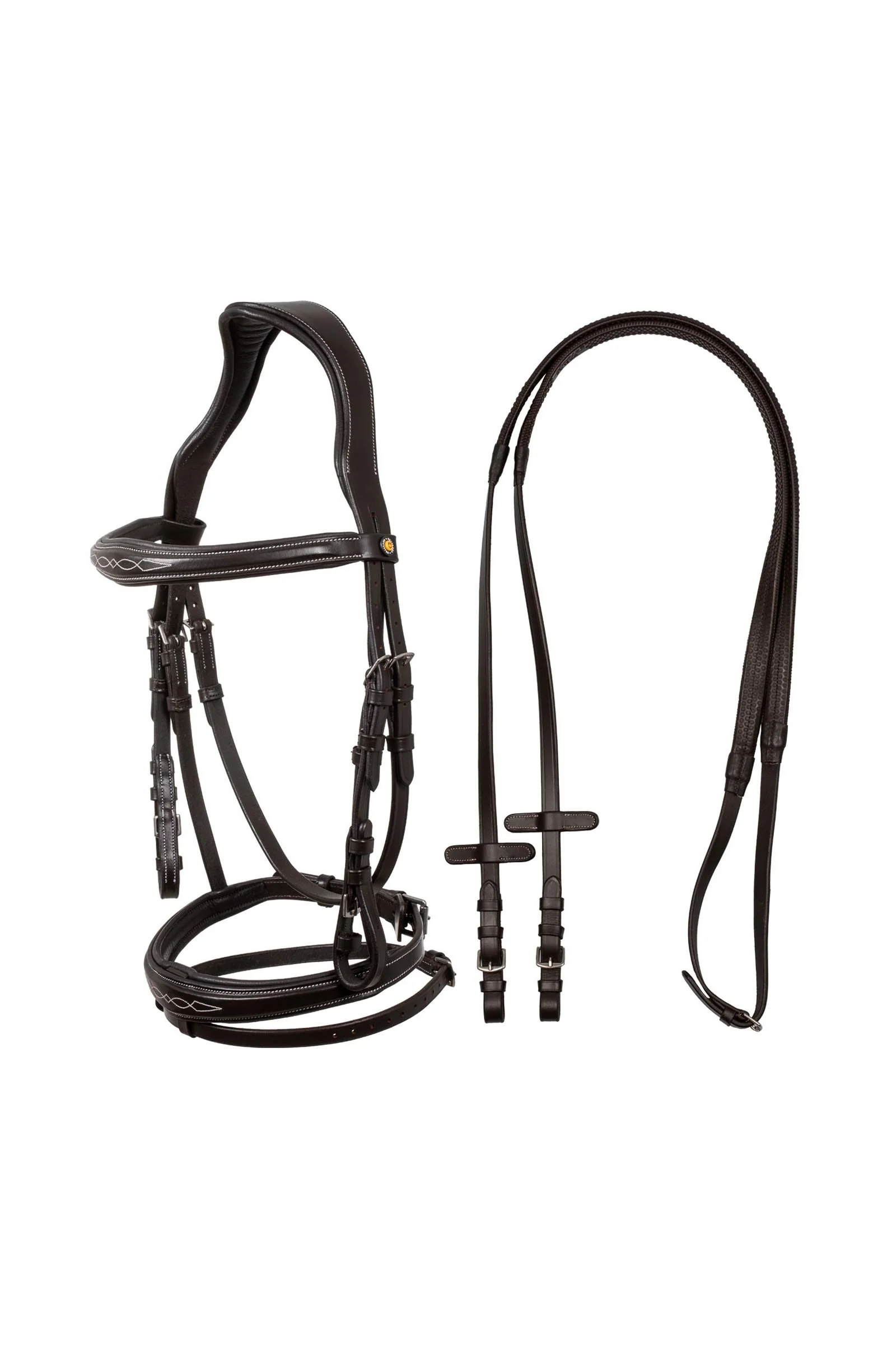Bridle in Soft Stitched Leather Dark Brown F