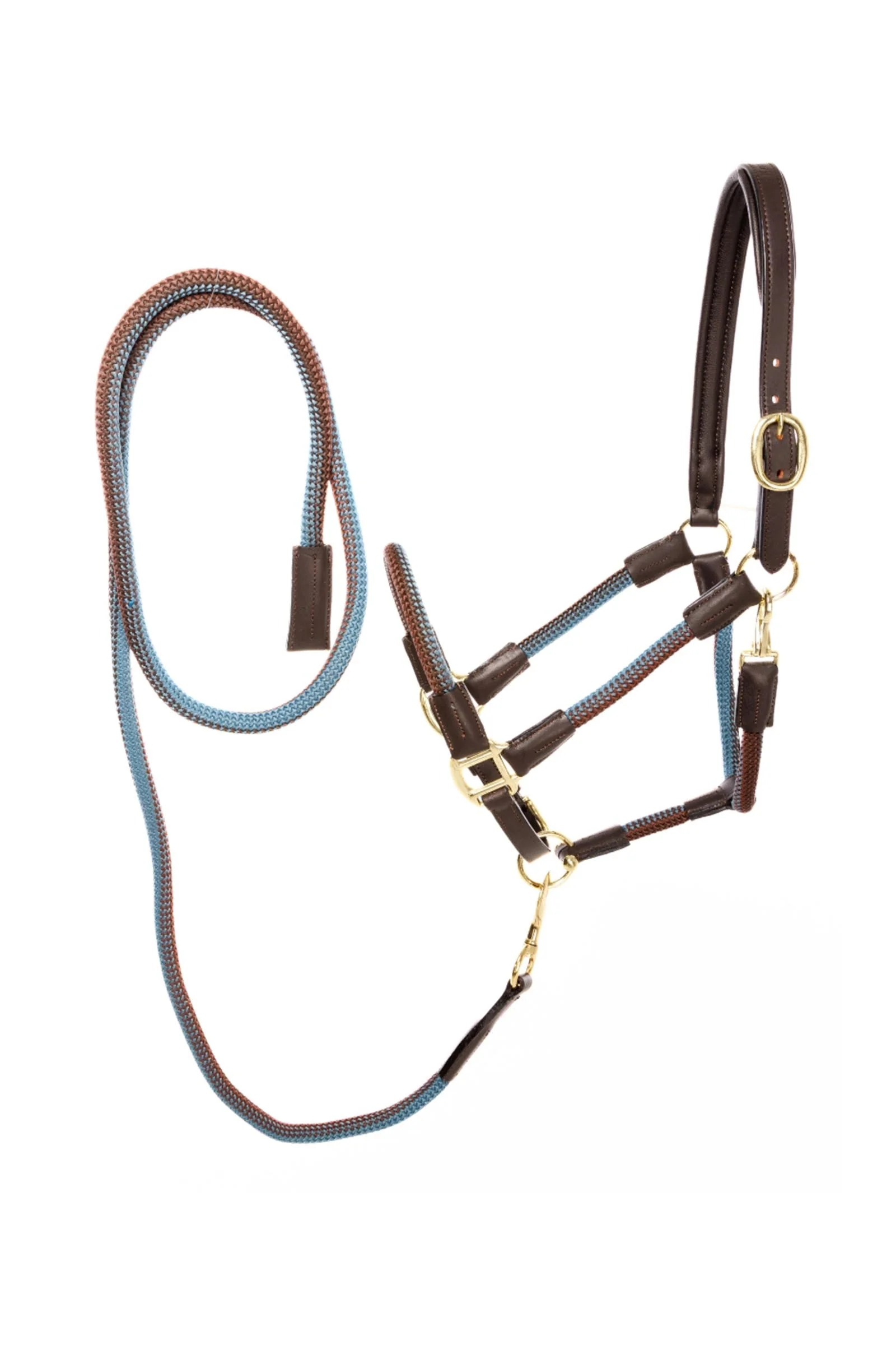 Cavo Rope/Leather Halter Set With Lead Rope Black/Smokey Blue/Brown C