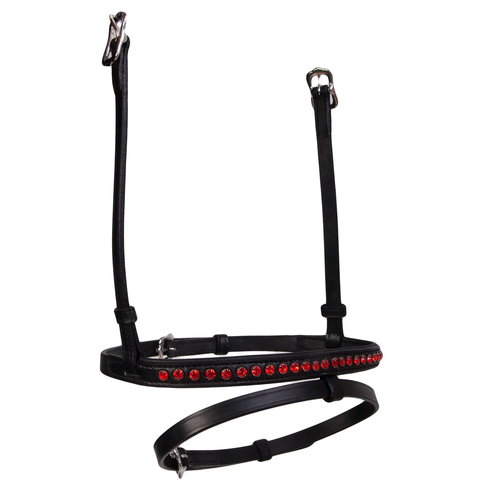 Combined noseband, 1 row crystals Black/Red Icelandic Horse