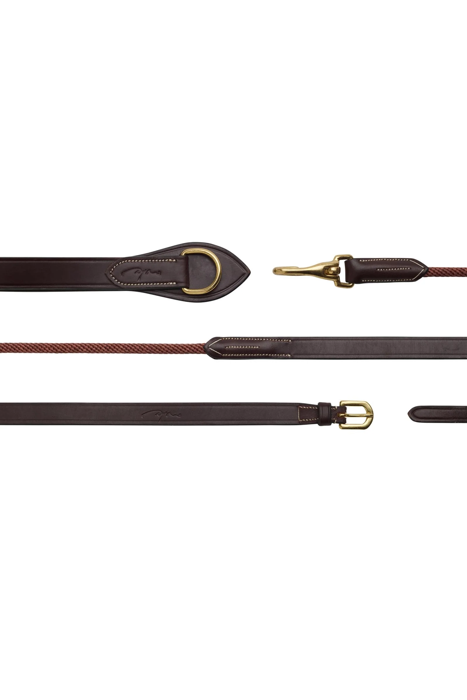 D-Collection 5/8" Leather/Nylon Draw Reins Brown F