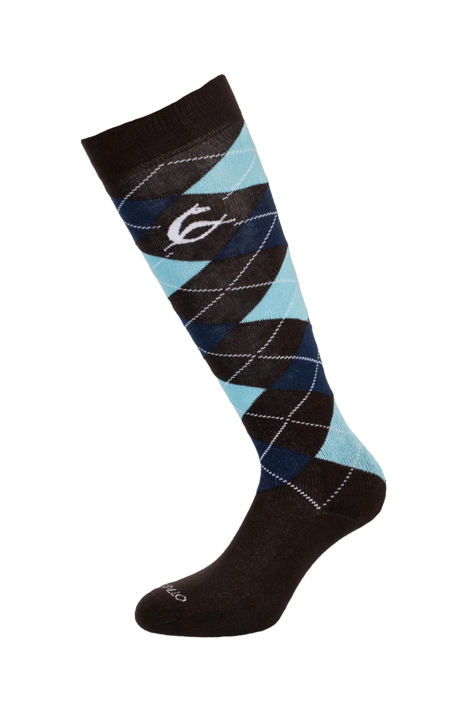 Diamond Pattern Cotton Socks Dark Brown W/Blue & Light Blue Diamond 2,5-5