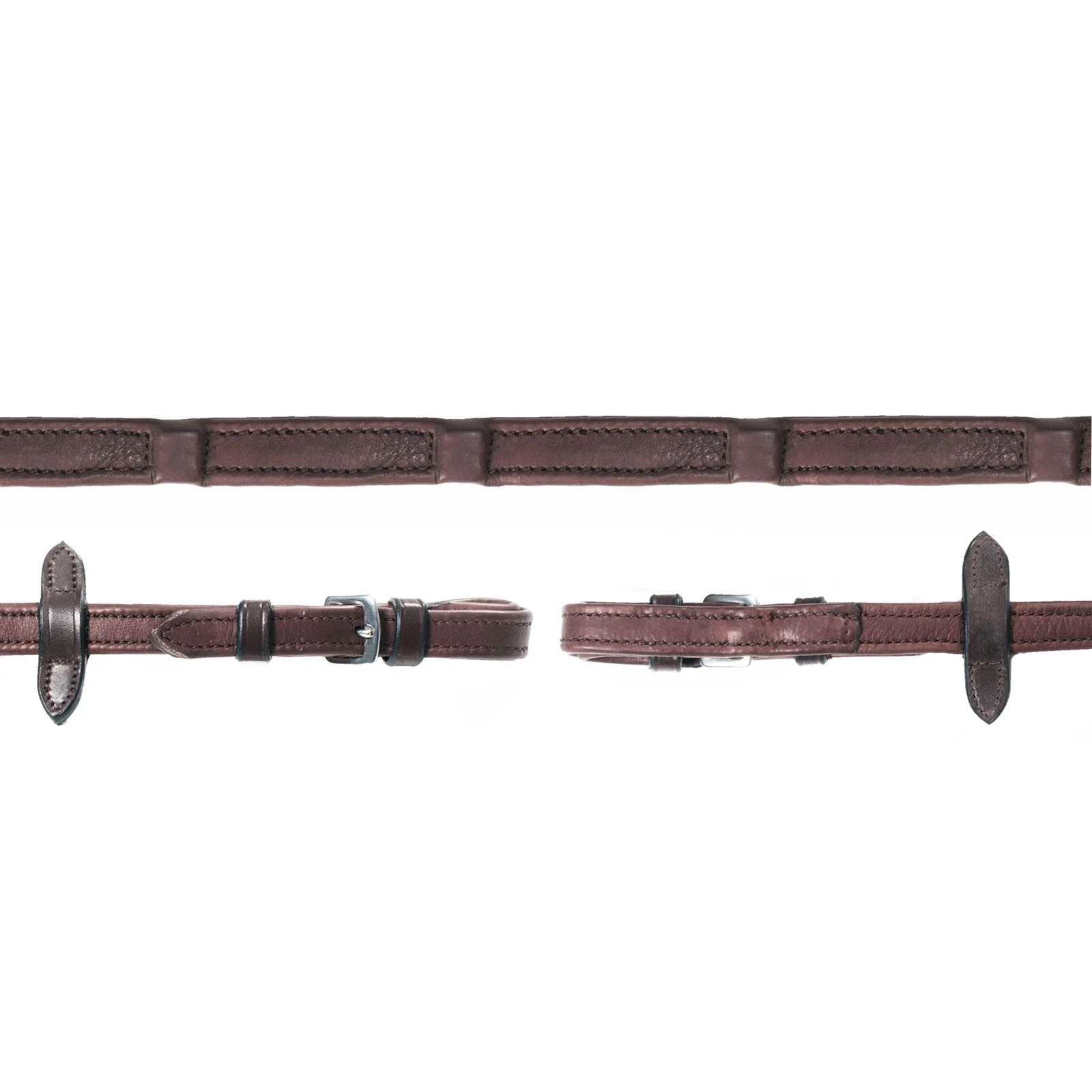 Durasoft Leather Reins, nylon inlay Dark Brown/Silver X-Full