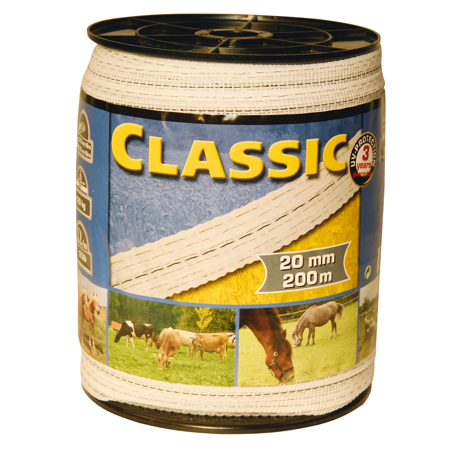 Fencing tape Classic 200 m, 20 mm, 4x0,2+2x0,3 niro White 200-20
