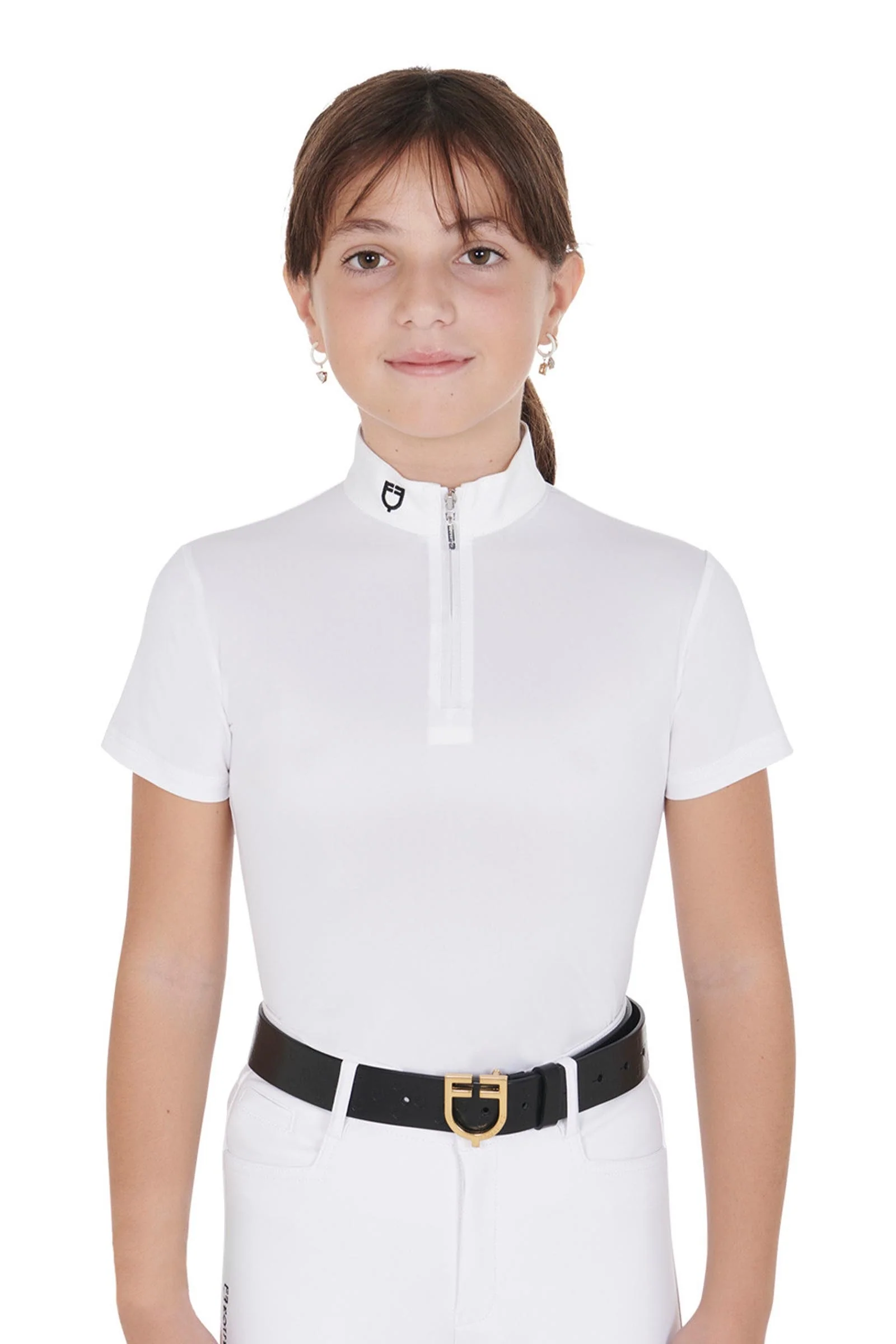Girls' Slim Fit Competition Polo Shirt With Zip White 12 years