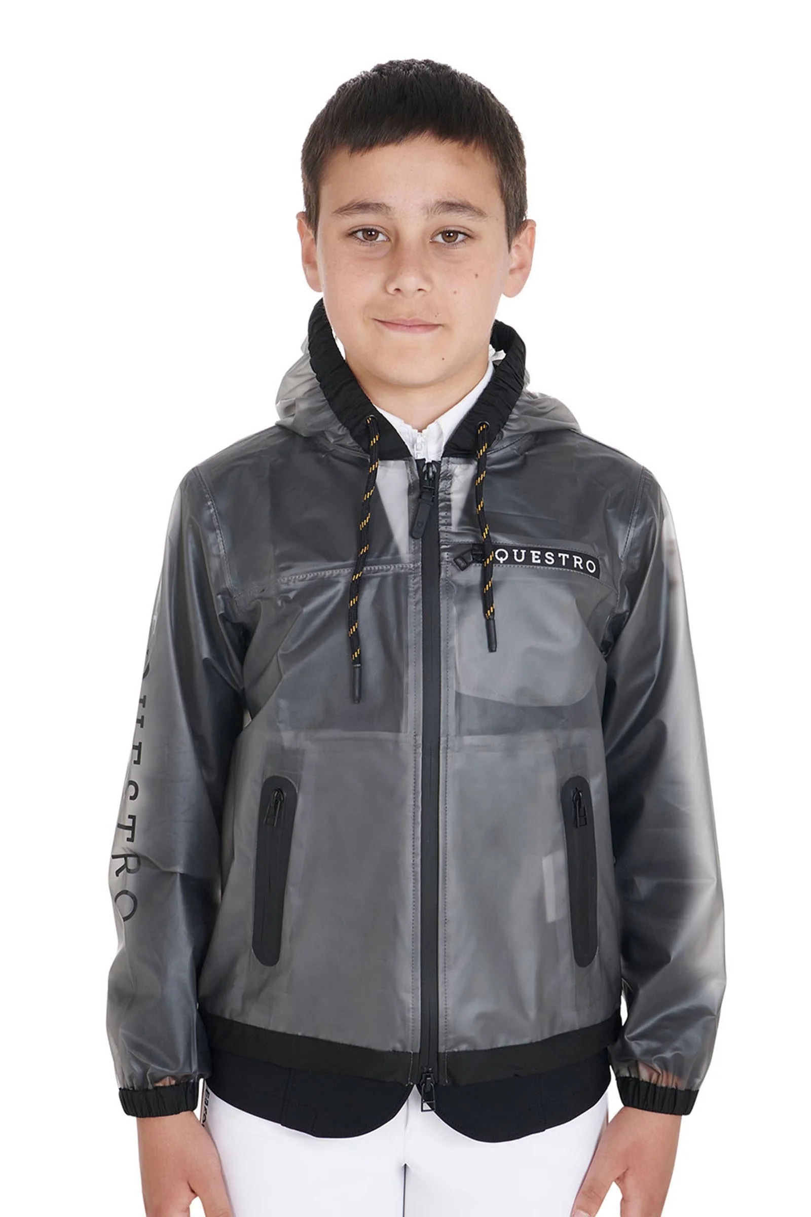 Kids' Windproof Zip Hooded Raincoat Grey 10 years