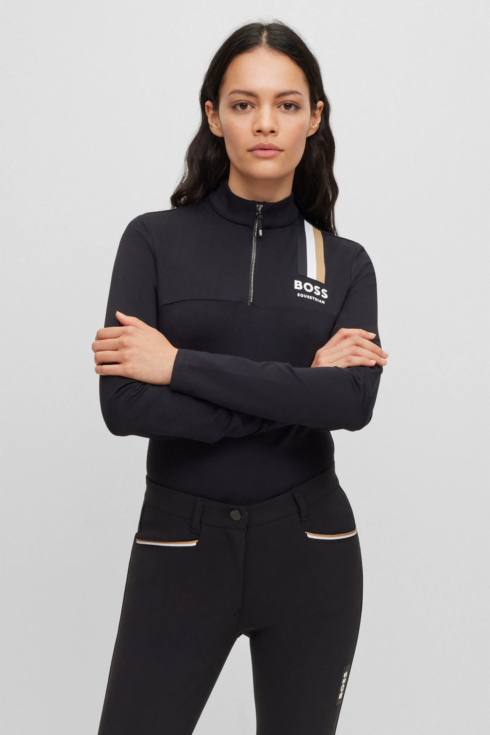 Boss Lia Signature Stripe Women's Training Shirt Black L