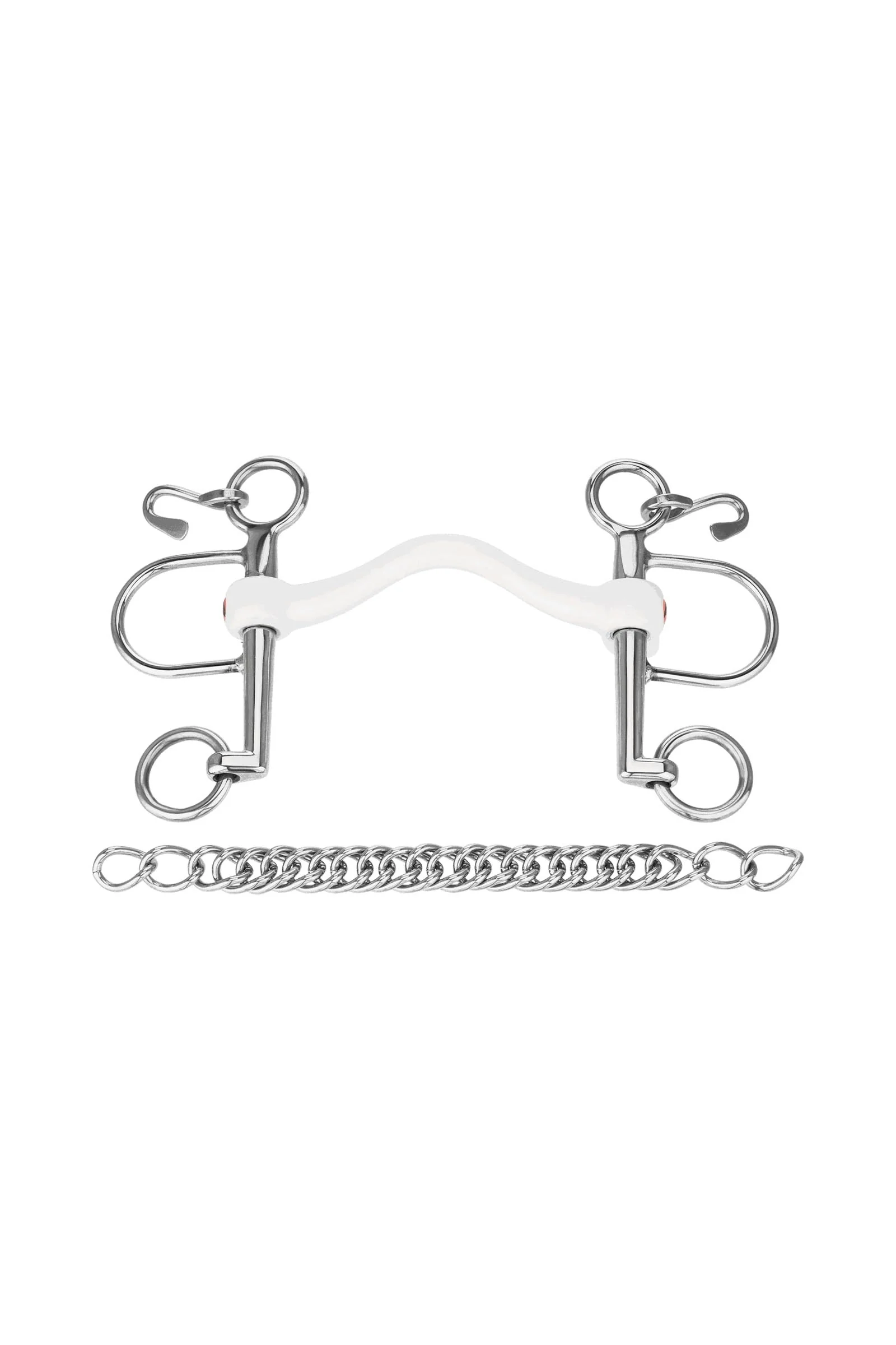 Nathe CM Pelham Bit, Hard Mullen Mouth W. Port 15mm, Short Shank, Thermoplastic Metall 115 mm