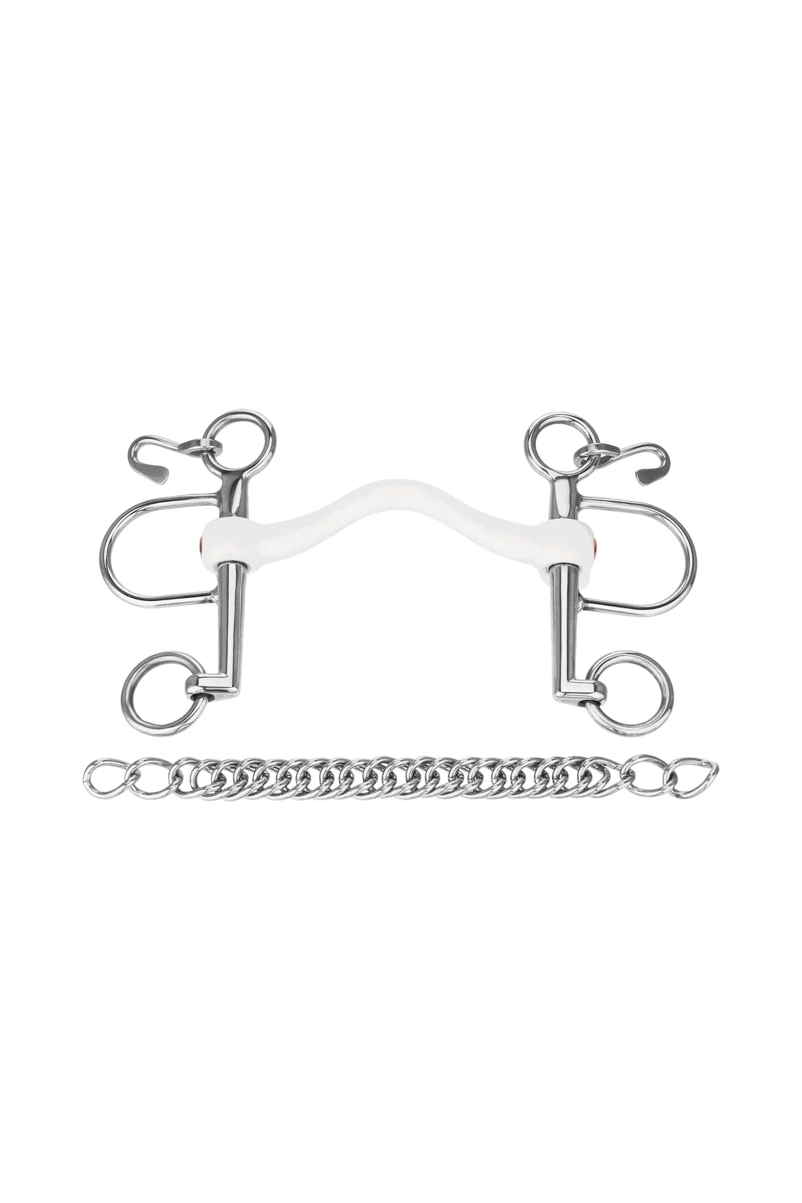 Nathe CM Pelham, Soft Mullen Mouth W. Port 15mm, Short Shank, Thermoplastic Metall 115 mm