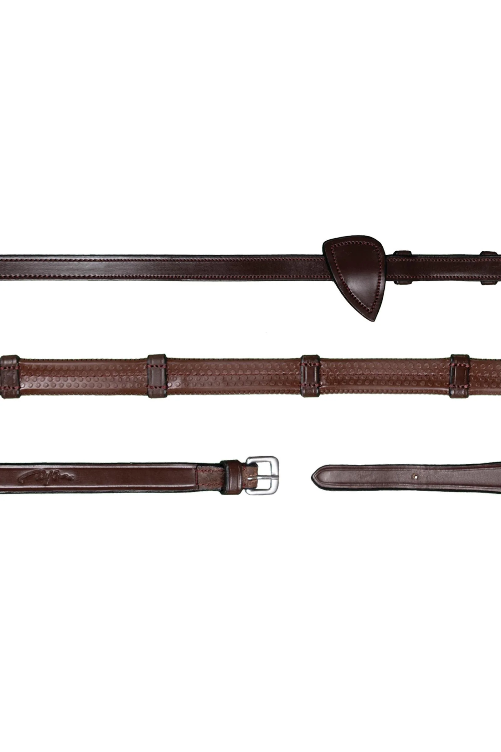 New English Collection 1/2" Rubber Reins With 7 Leather Loops Brown F
