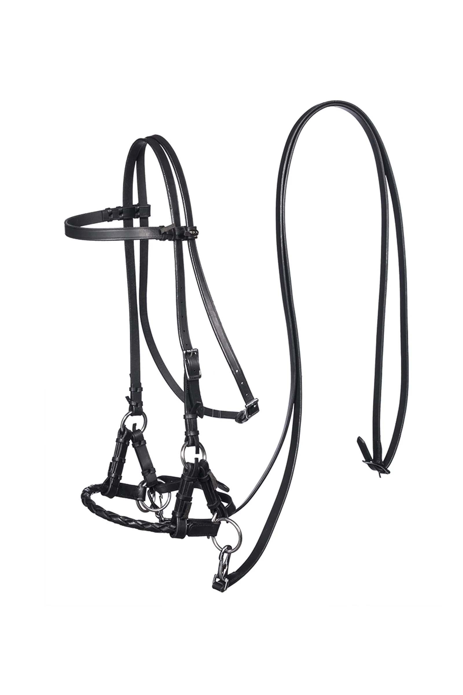 Pariba Sidepull (System 3) Woven Noseband, w/ Reins Black P