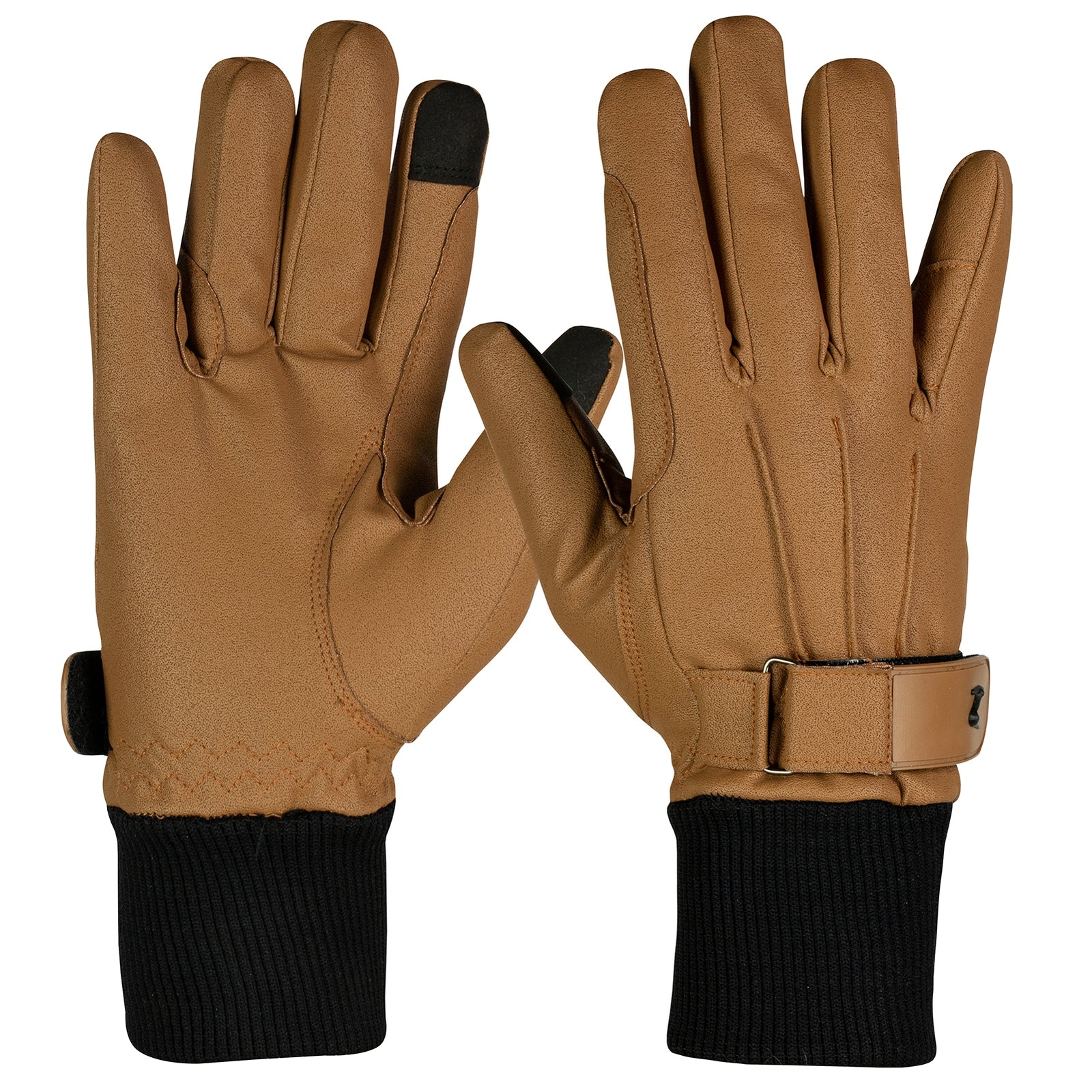 PU Leather Fleece-Lined Riding Gloves Light Brown 10