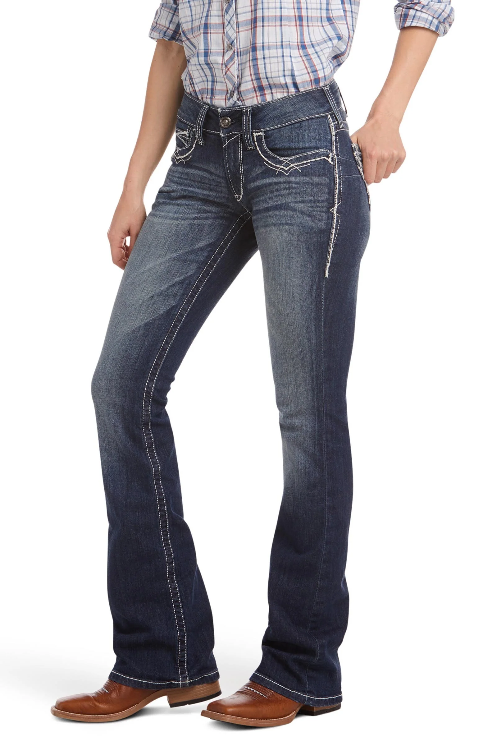 R.E.A.L. Mid Rise Stretch Entwined Women's Boots Cut Jean Marine 25 Short