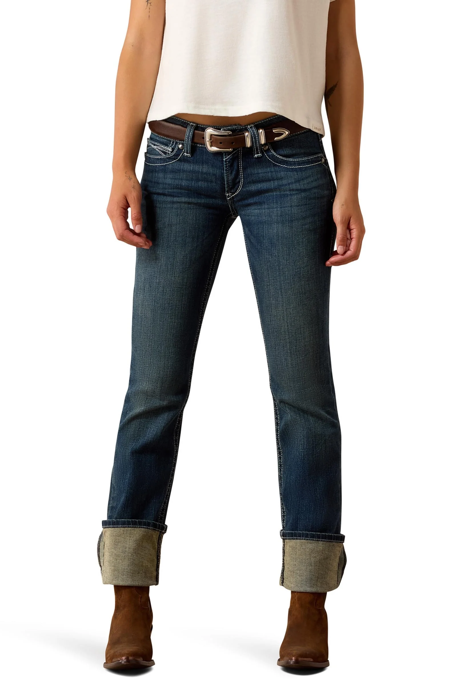 R.E.A.L. Mid Rise Stretch Icon Stackable Straight Leg Women's Jeans Ocean 25 Regular