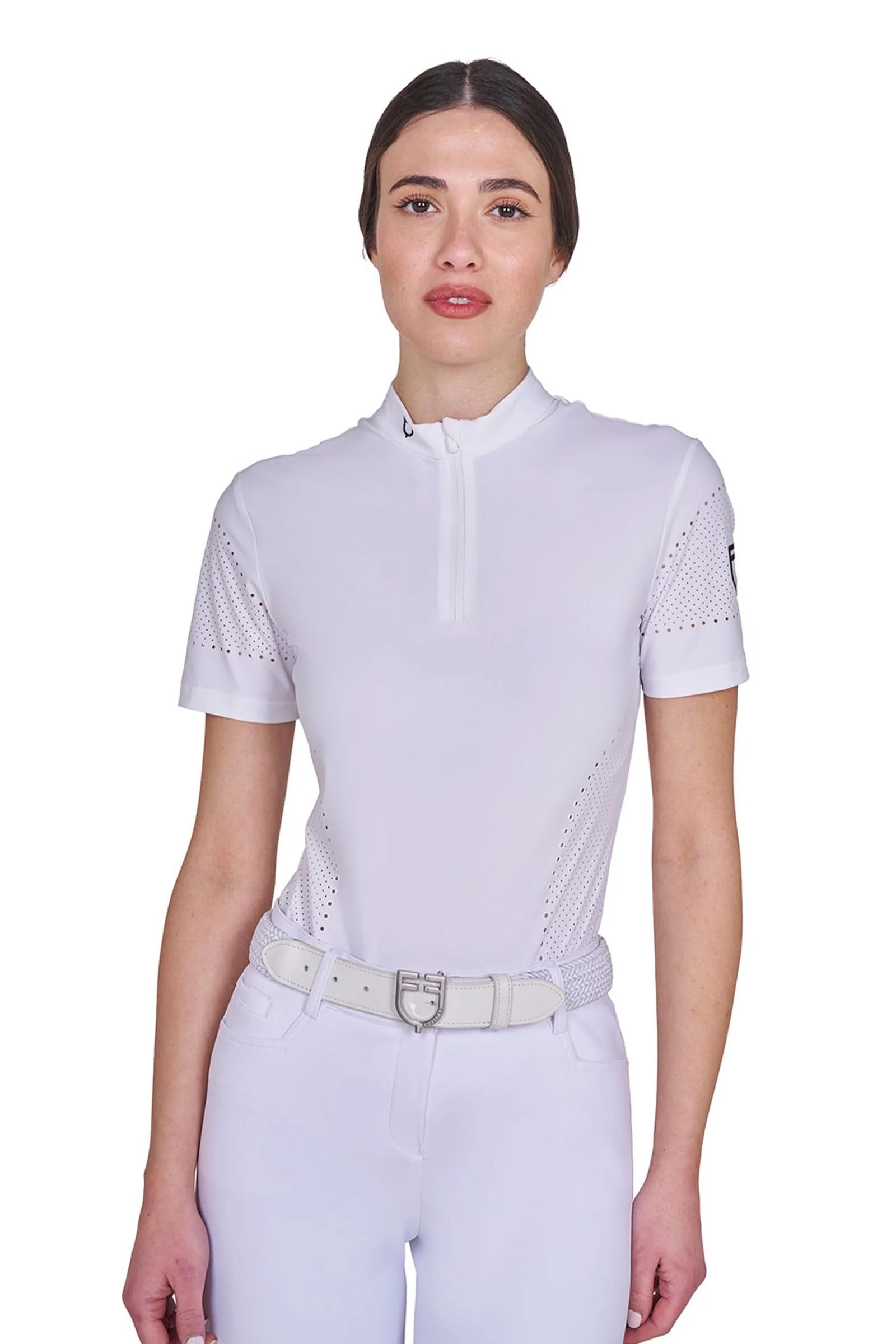 SS2026 Women's Perforated Training Polo Shirt SS ZIP White M