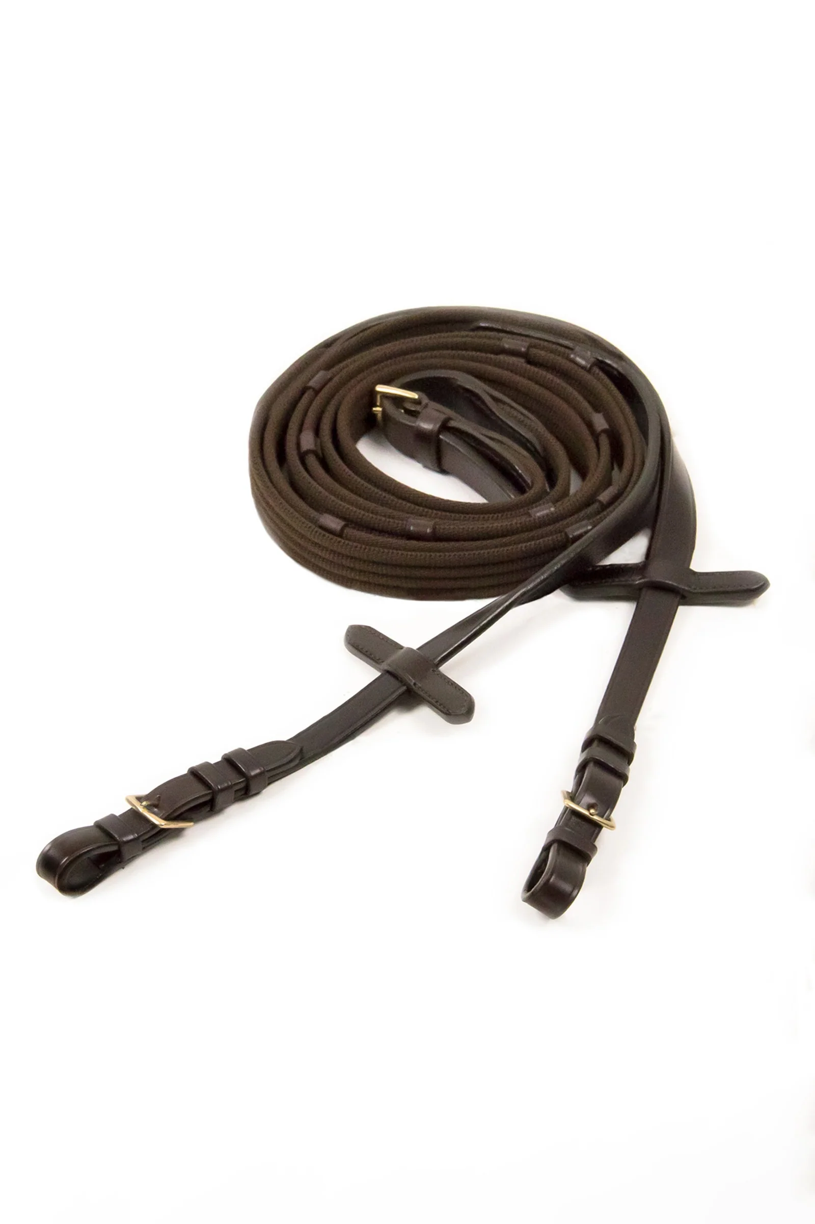 Web reins with buckles, 5stops,martingale stopper Dark Brown/Gold F