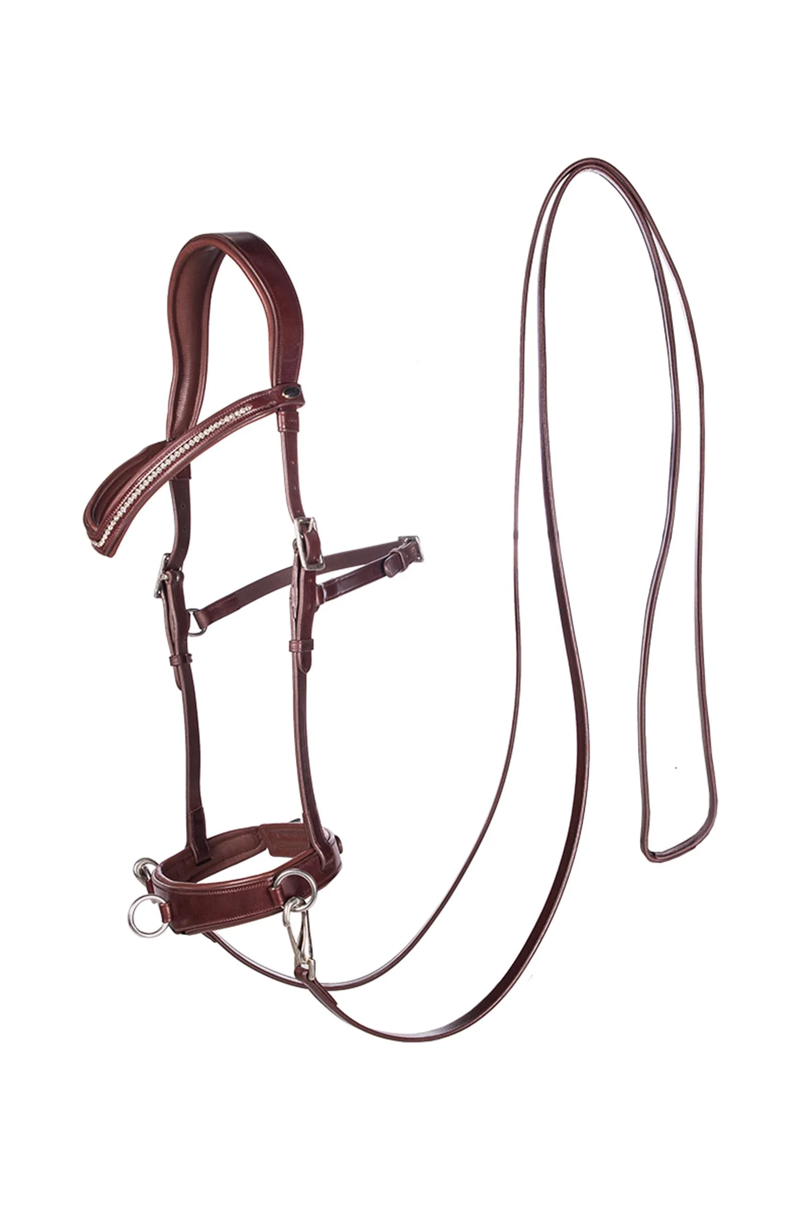 Wendy B Cavesson, Bitless Bridle, Leather Reins w/ Clip Dark Brown F