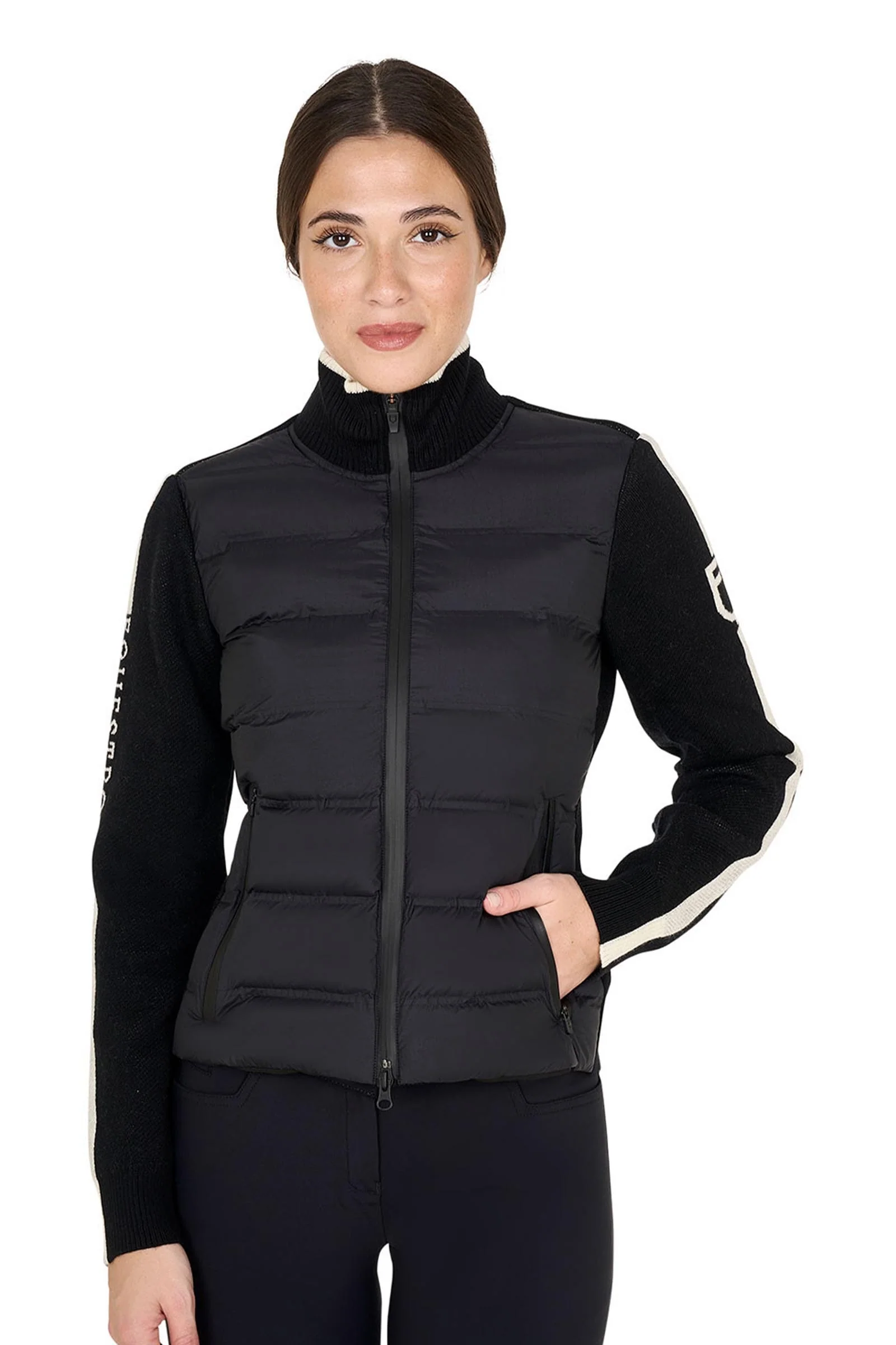 Women's Jacket in Nylon and Knit With Zip Black L