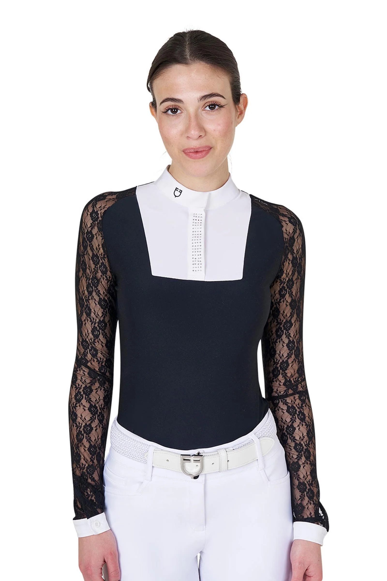 Women's Lace Long-sleeved Competition Polo Shirt Black XS
