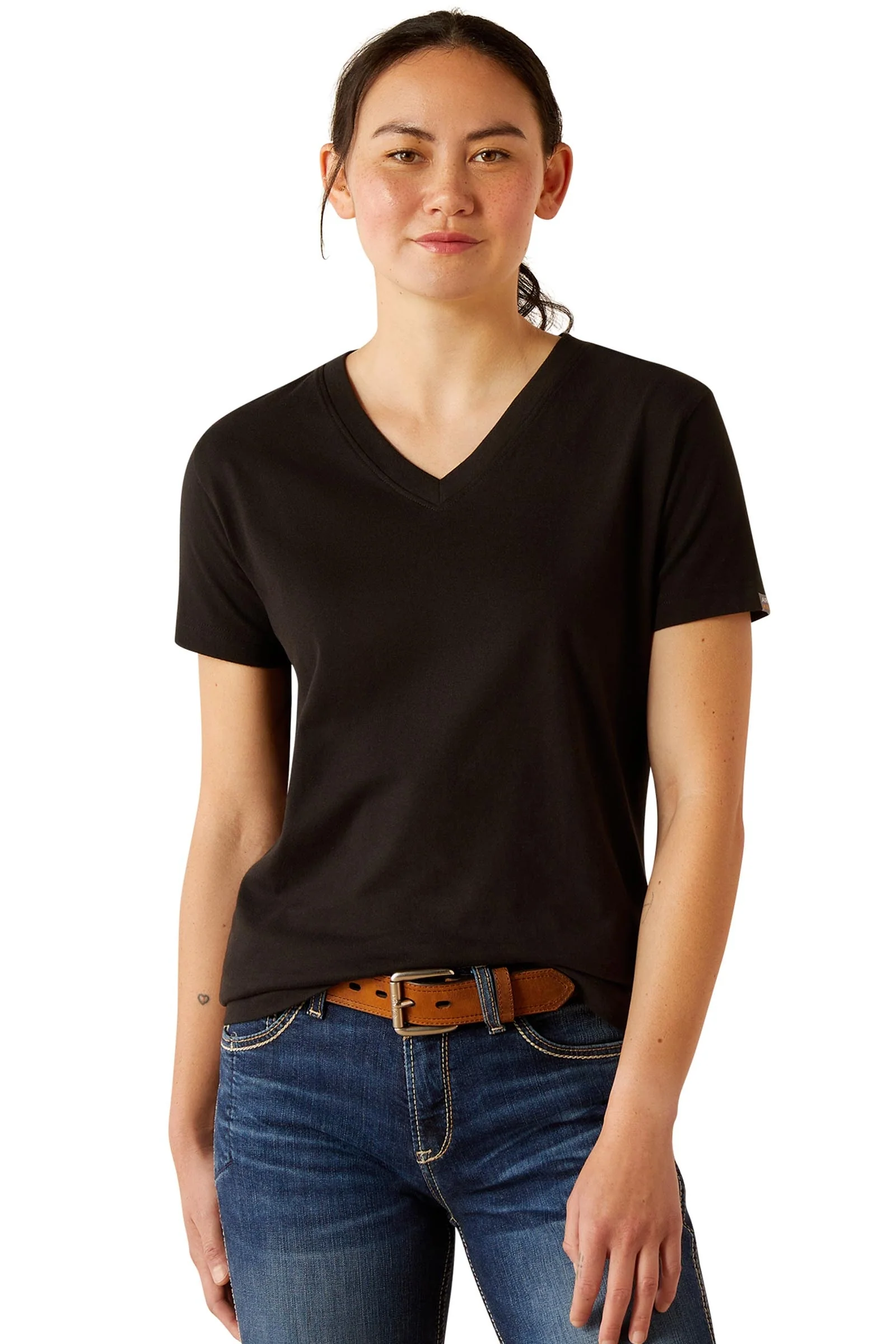 Women's Rebar Cotton Strong Standard V-Neck T-Shirt Black S