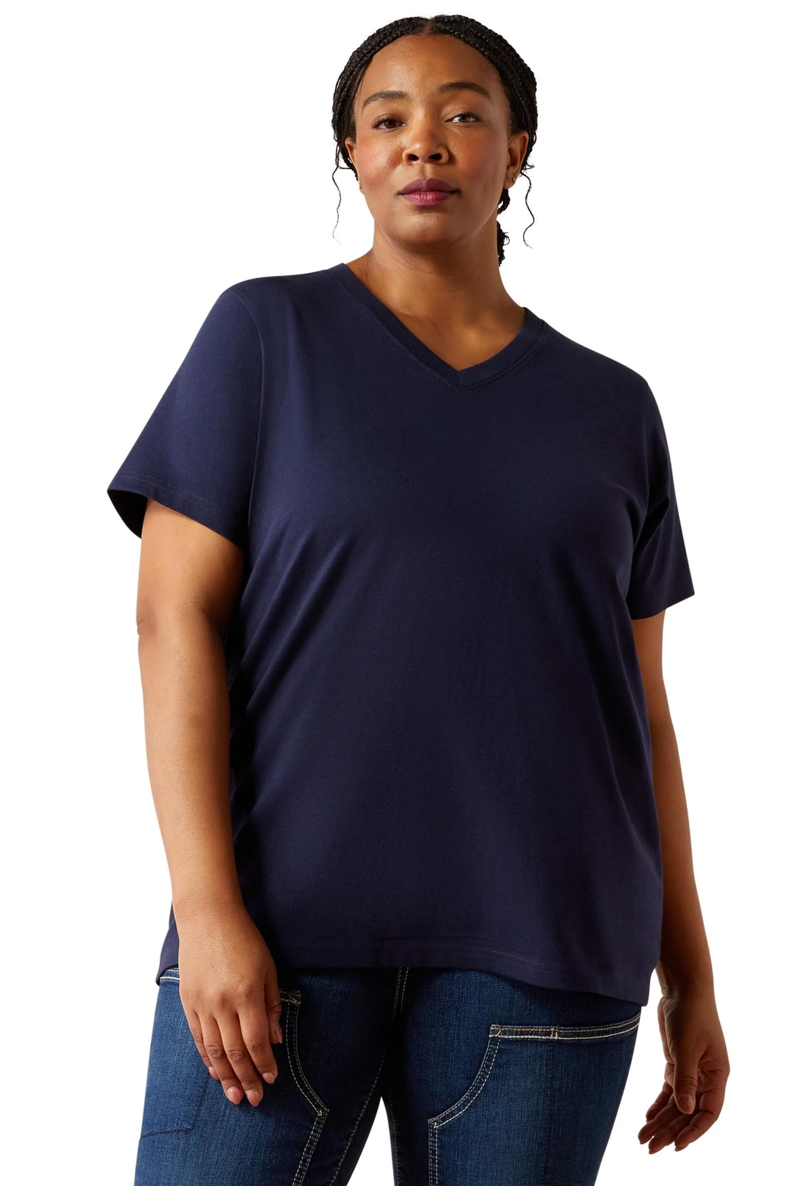 Women's Rebar Cotton Strong Standard V-Neck T-Shirt Navy S
