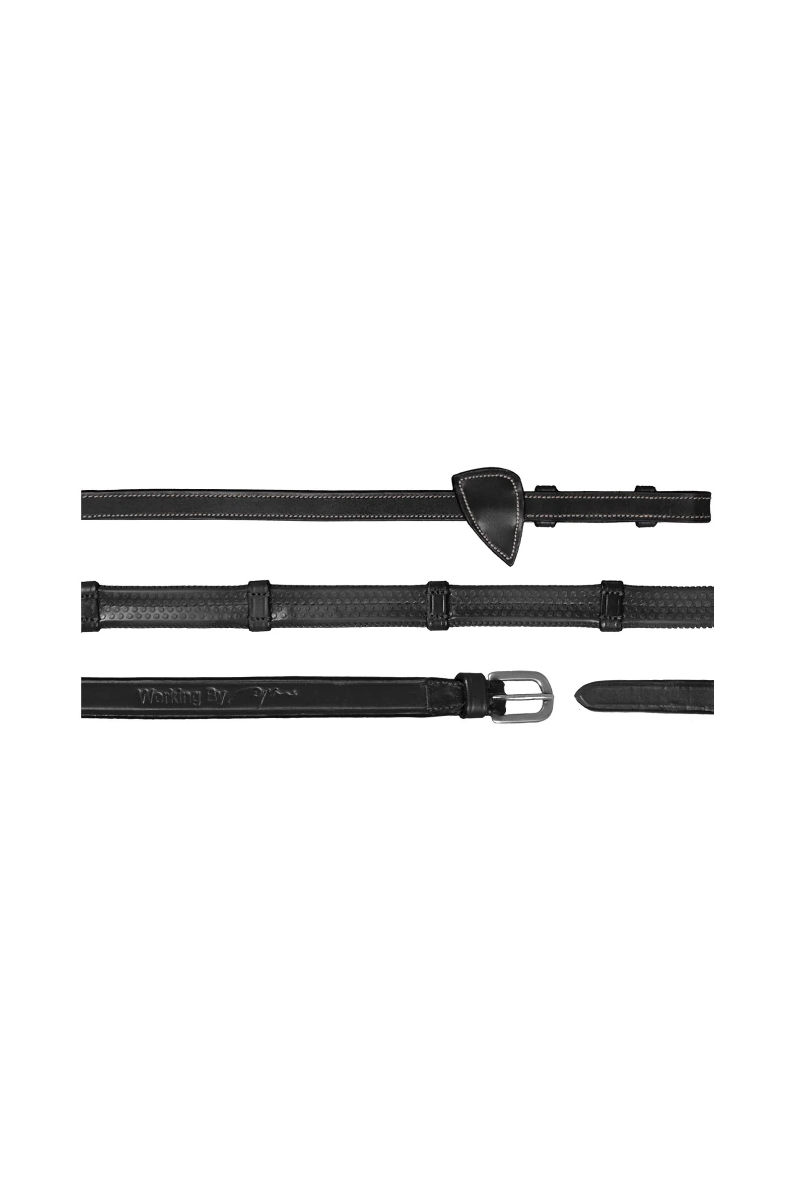 Working 1/2 Rubber Reins With 7 Leather Loops Black C