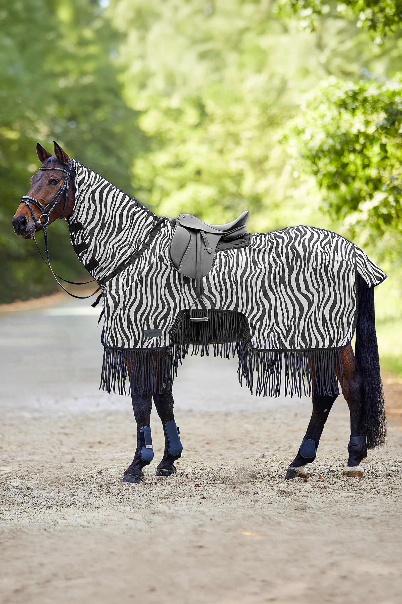 Zebra Fly Sheet With Saddle Cut and Fringes, UV-Protection Black/White 165